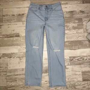 Madewell Women's 29 Blue Denim Ripped The Vintage Straight Leg High Rise
